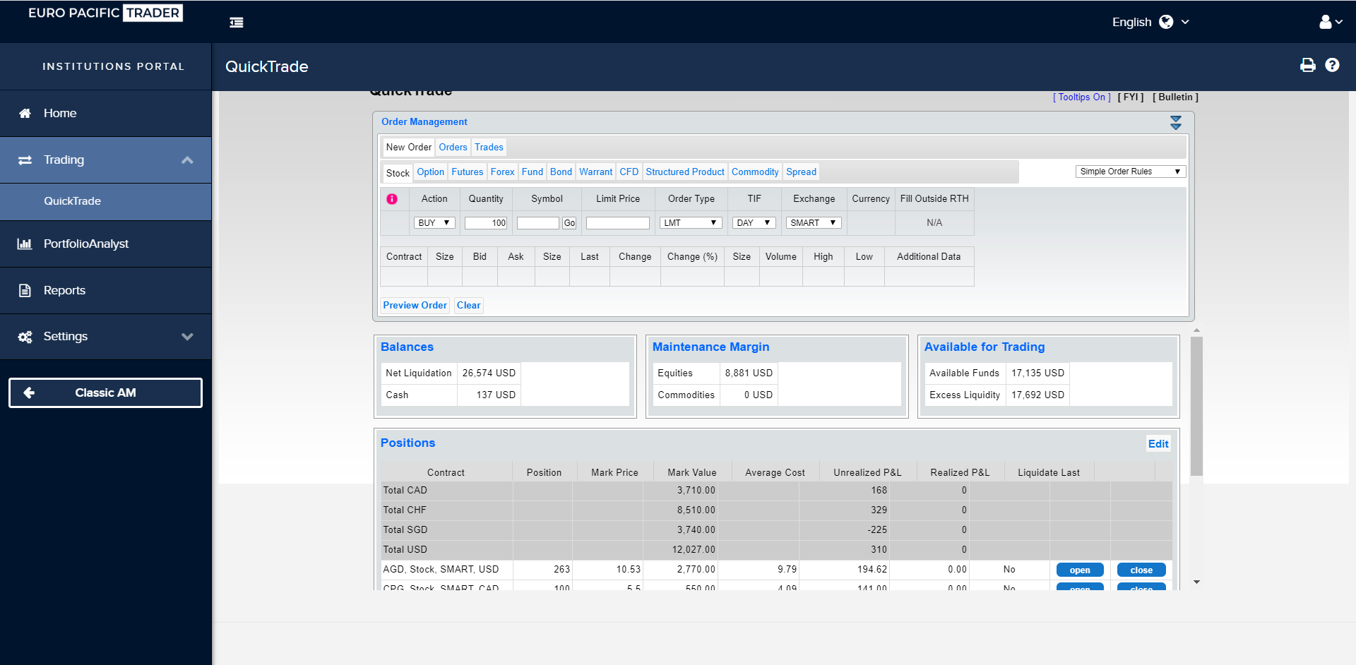 client portal quicktrade